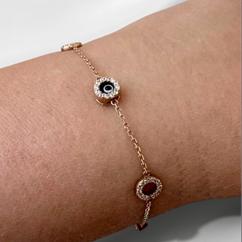 Yellow Gold over Sterling Silver Evil Eye / CZ Bracelet